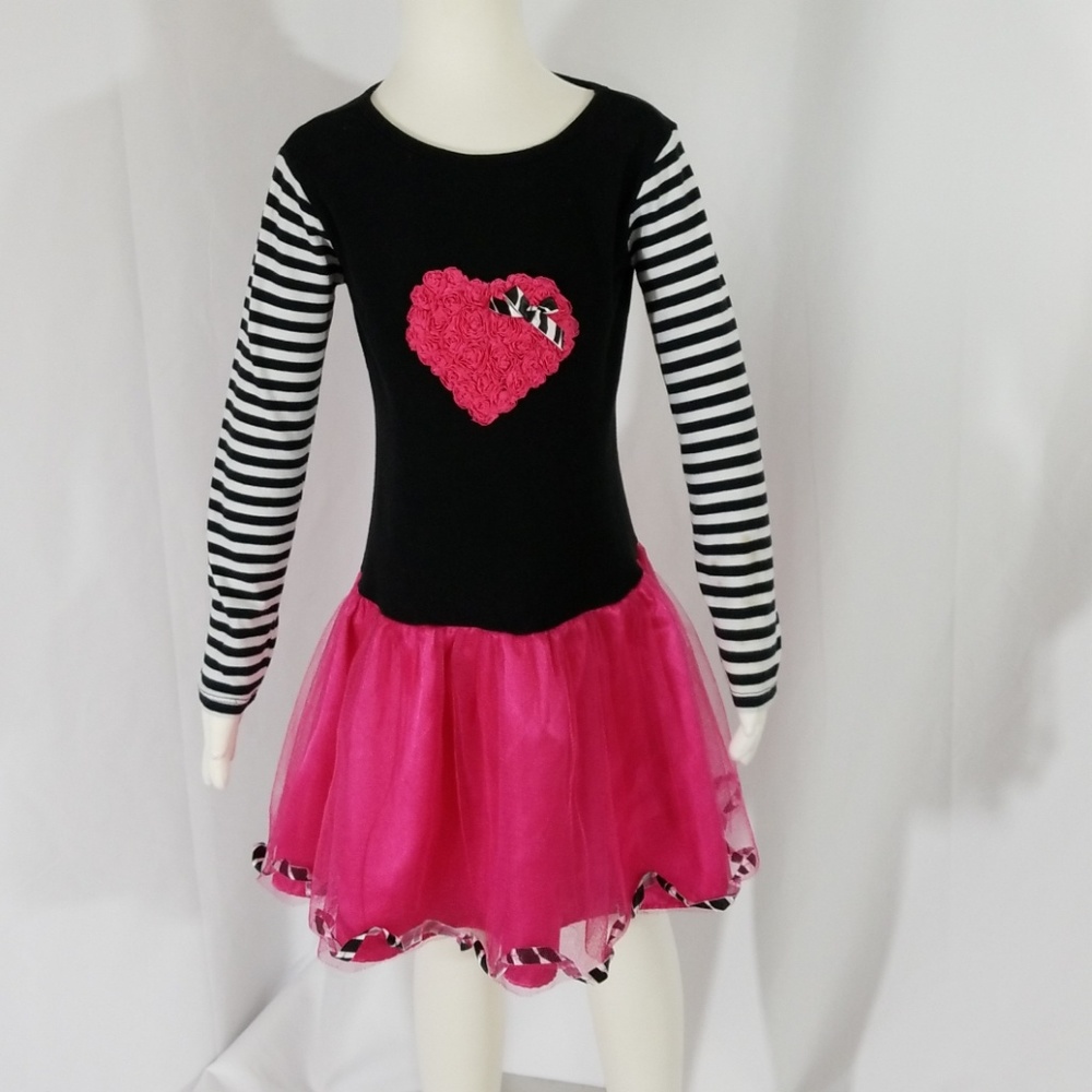 Girl's Skirted Top Fuscia & Black